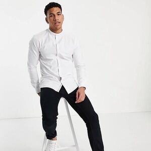ASOS River Island Slim Fit Oxford Grandad Collar Shirt